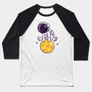 Cute Astronaut Jumps Over Moon Cartoon Baseball T-Shirt